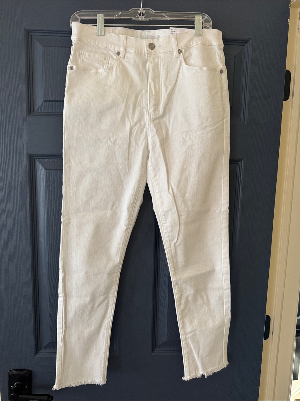 LOFT Off-White High-Rise Raw Hem Jeans